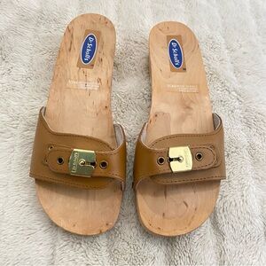 Dr. Scholl's Leather Original Wooden Sandals Slide Tan Made in Italy New Size 10